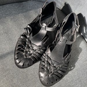 NEW Handmade in Spain Black leather huarache sandals size 36